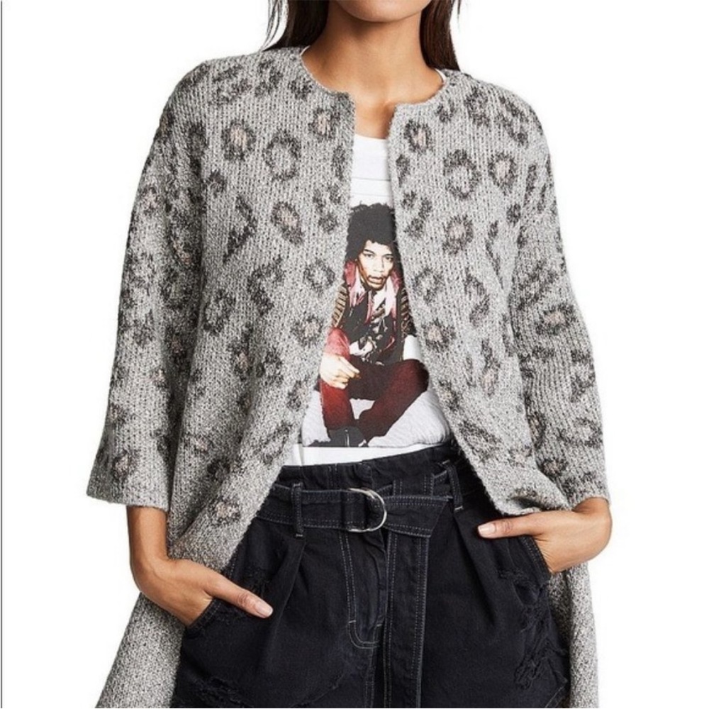 Cupcakes and Cashmere Grey Leopard Print open front cardigan